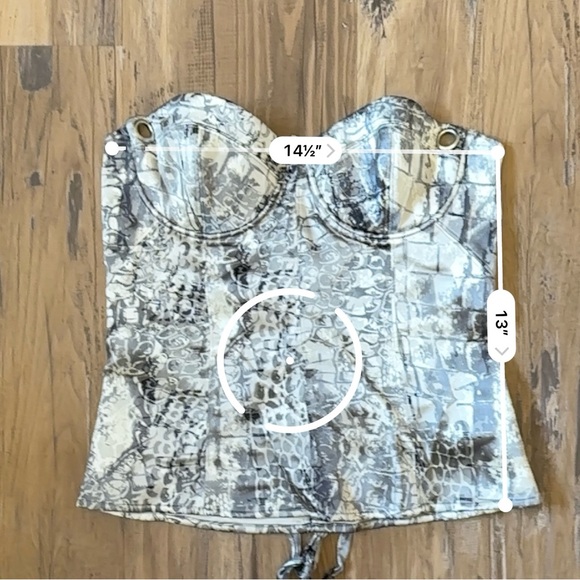 VTG Y2K 2000s Silver Silk Blend Snake Print Lace Up Halter Style Bustier Top - Picture 6 of 6
